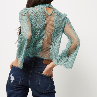Light green lace flute top